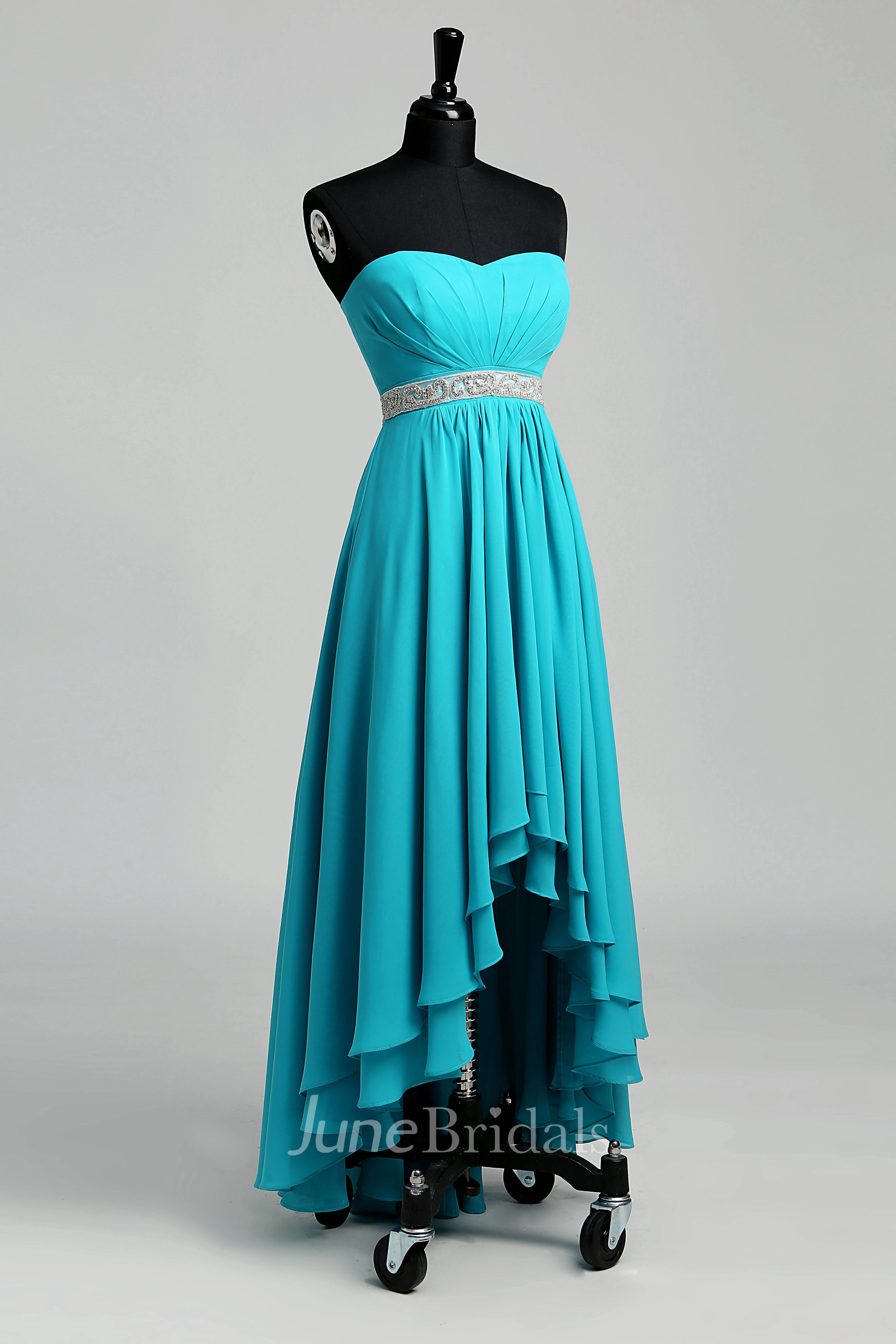 Sweetheart Beaded Waist High Low Chiffon Maternity Dress