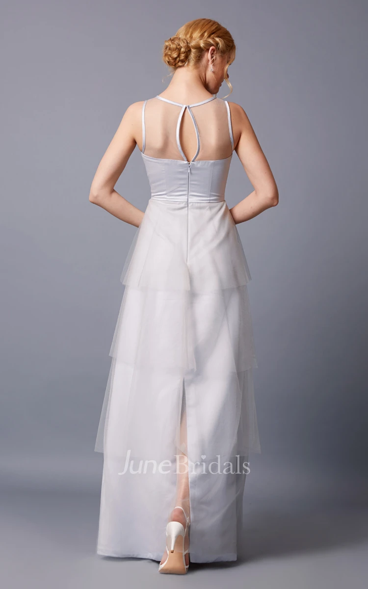 Brilliant Strapless Bateau Neck Layered Long Tulle Dress With Keyhole