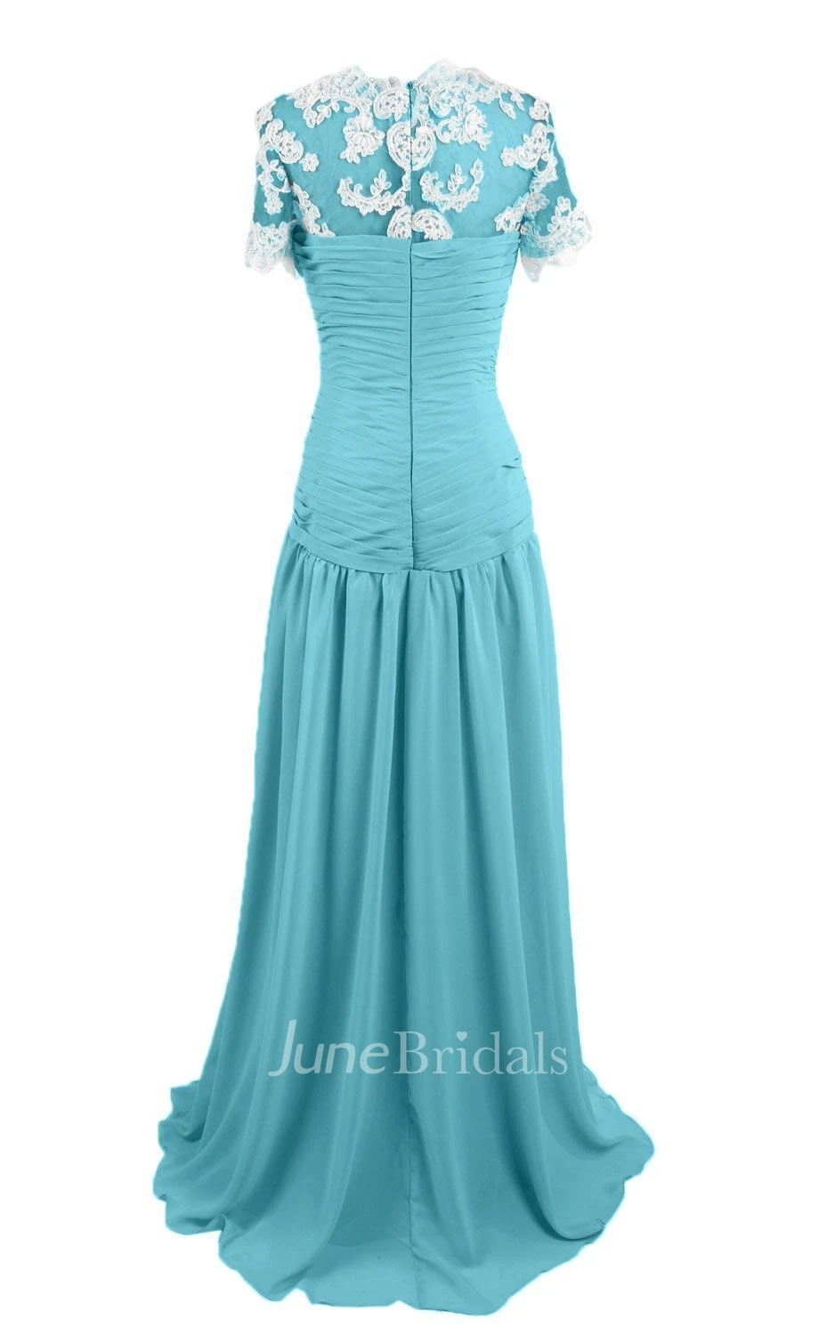 Short Sleeve High Neck Long Pleated Chiffon Dress