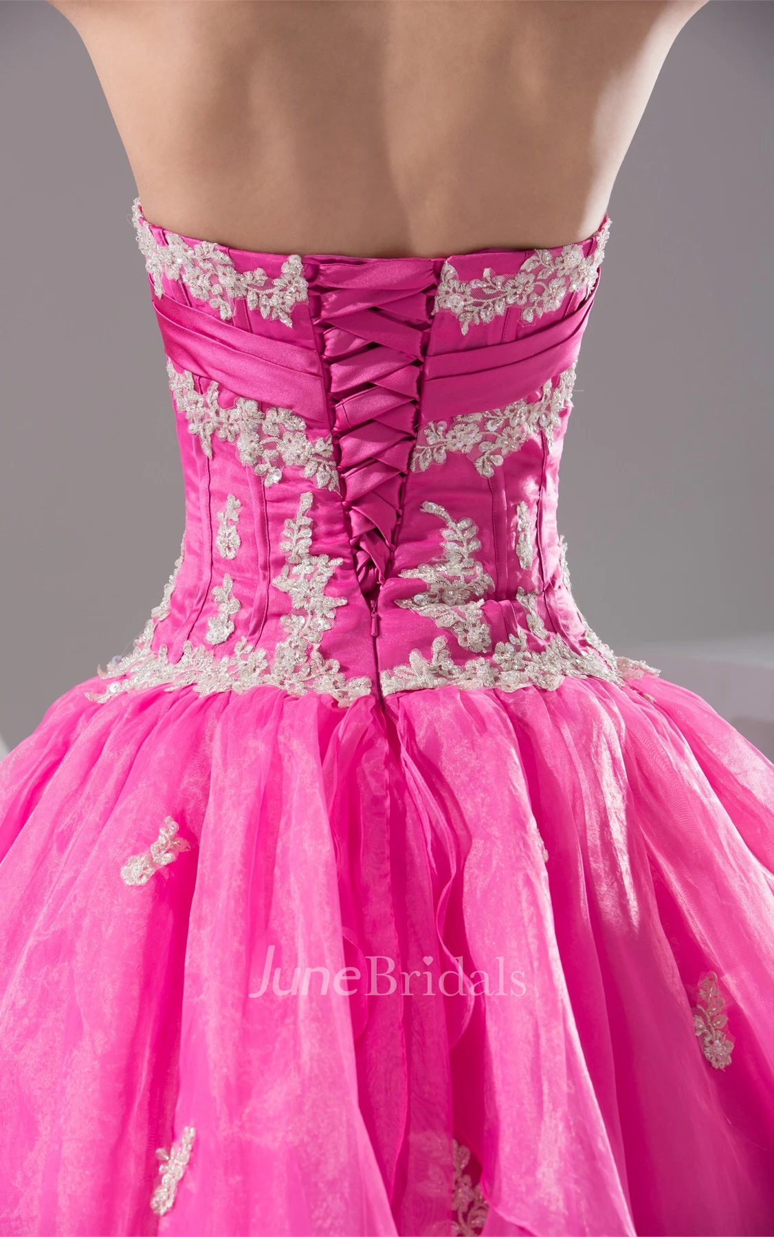 Sweetheart Pleated Ball Gown with Appliques and Ruched Bodice