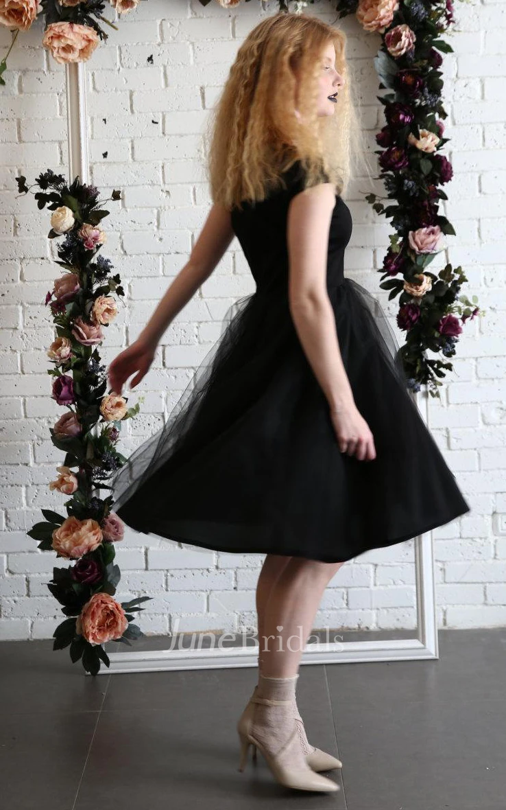 Sweetheart Cap Sleeve Tulle Dress With Zipper