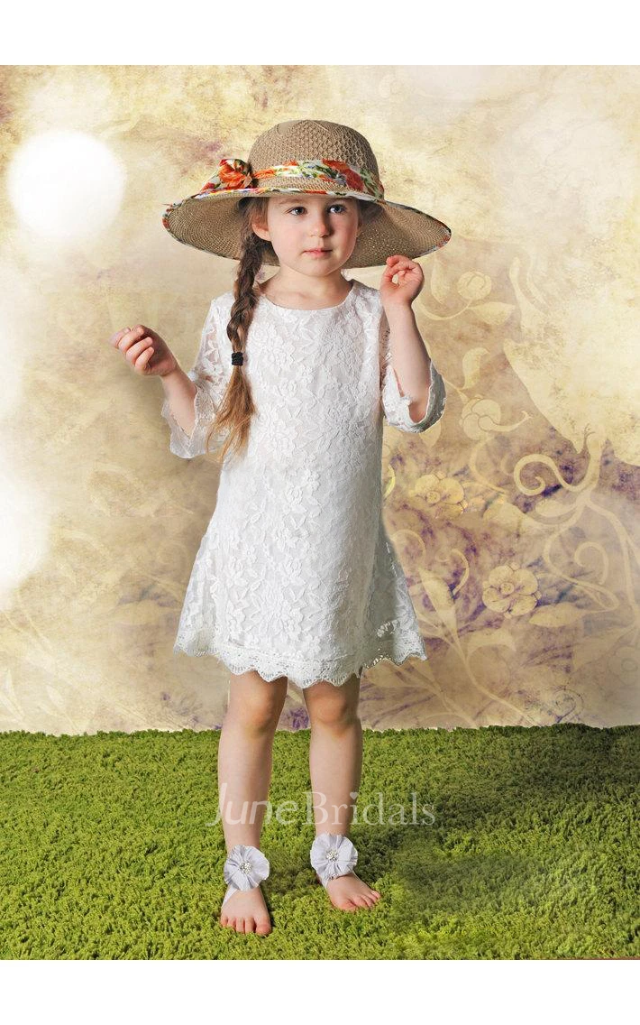 Boho 3 4 Sleeve Jewel Neck A-line Knee Length Lace Dress