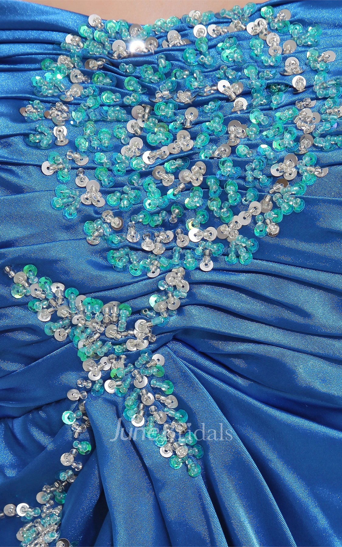 Spaghetti-Straps Strapless Front-Split Satin Dress with Beadings Zipper Back