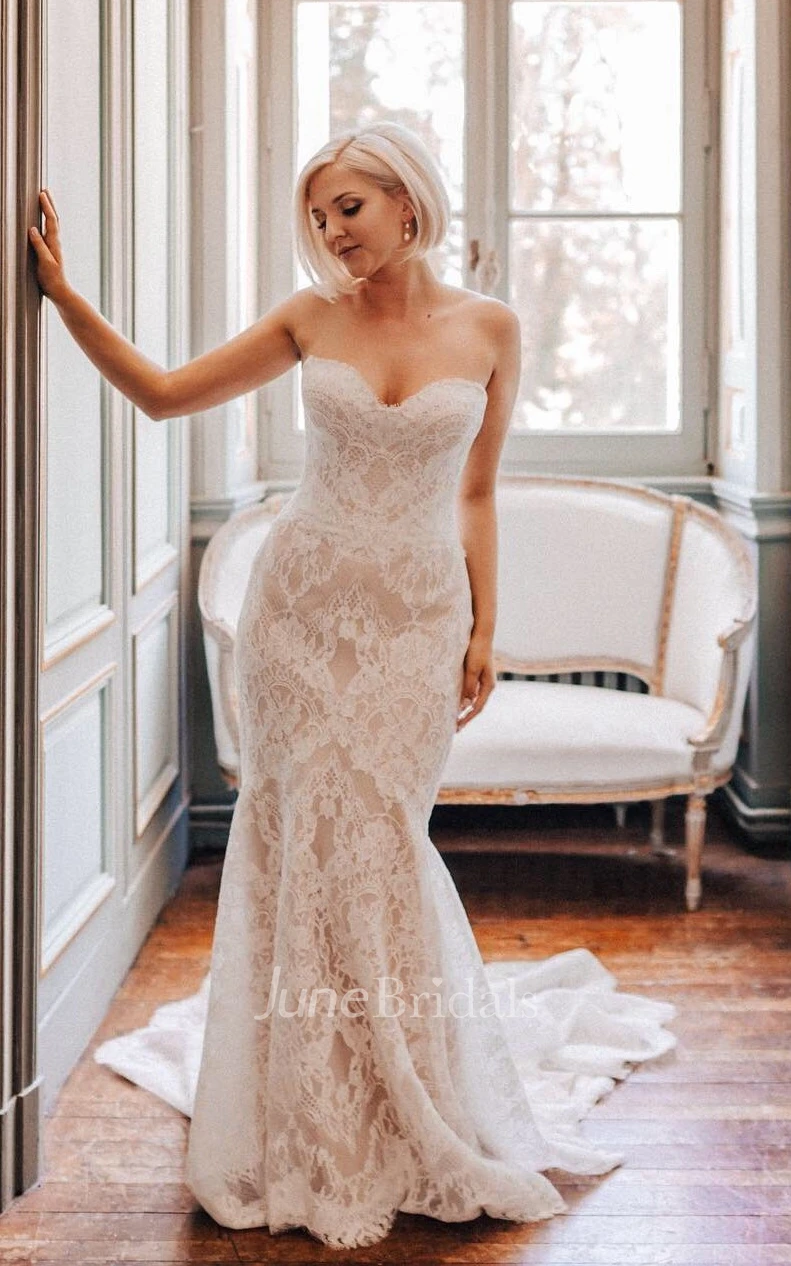 Mermaid Sweetheart Neck Strapless Lace Wedding Dress Sexy Court