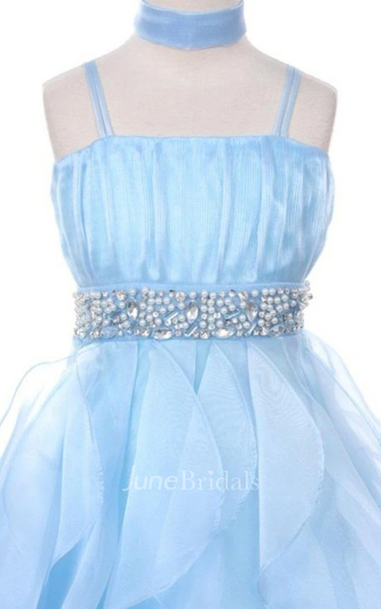 Sleeveless A-line Ruffled Dress With Beadings
