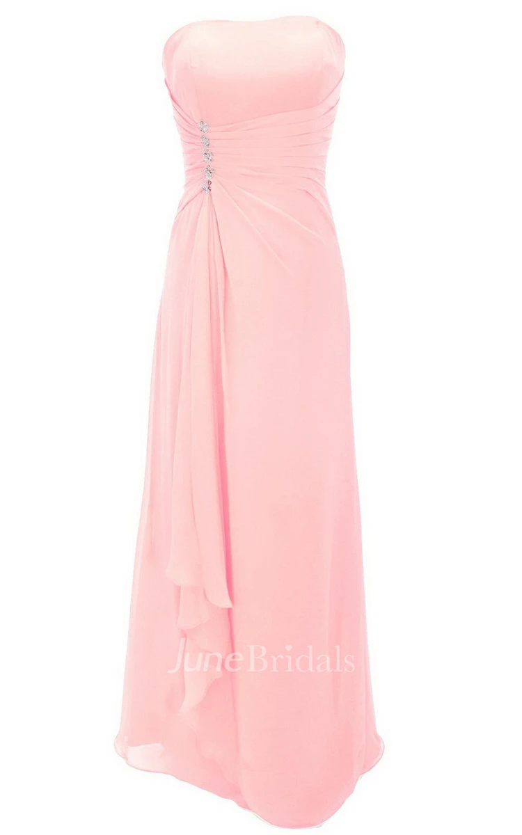 Strapless Tiered Chiffon Dress With Draping and Beading