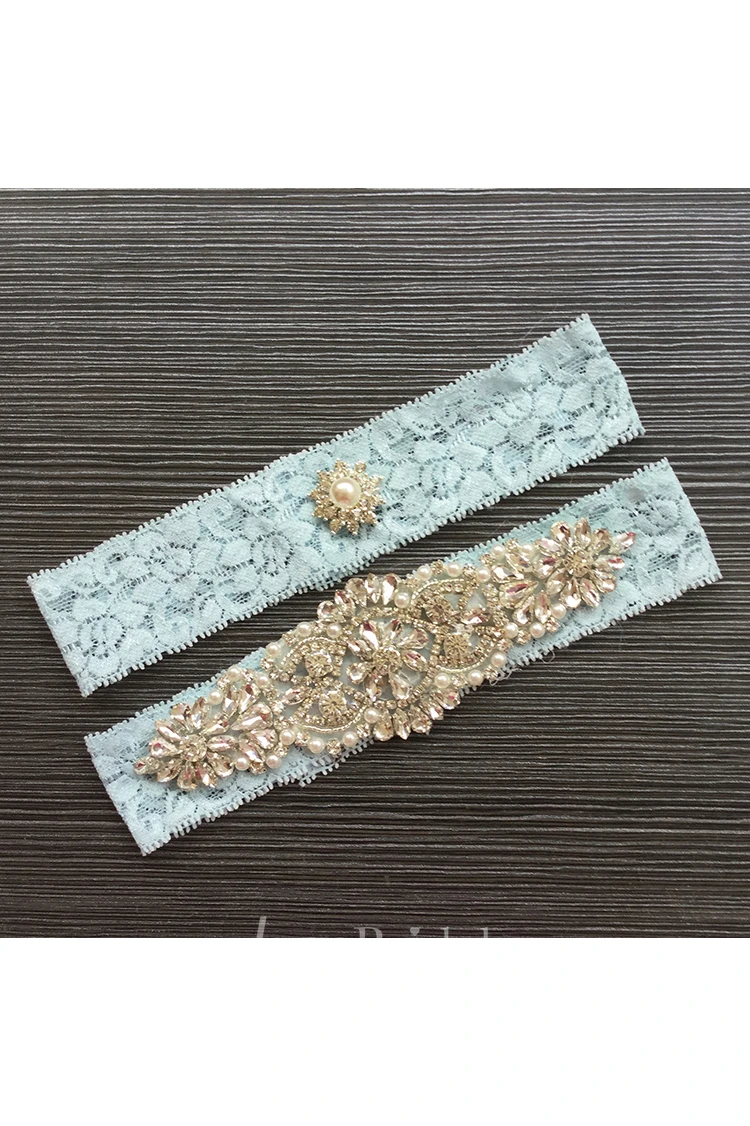 Hot Big Beaded Pearl Lace Elastic Two Piece Garter Within 16-23inch