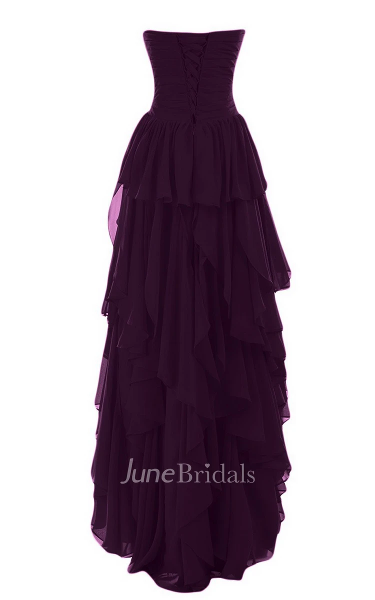 Sweetheart High-low Tiered Chiffon Dress With Beadings
