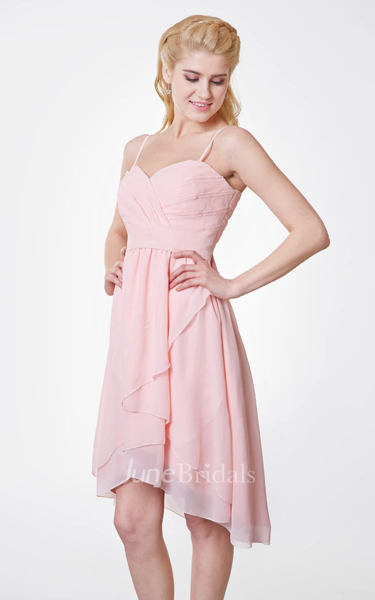 Sweetheart High Low Chiffon Bridesmaid Dress with Spaghetti Straps