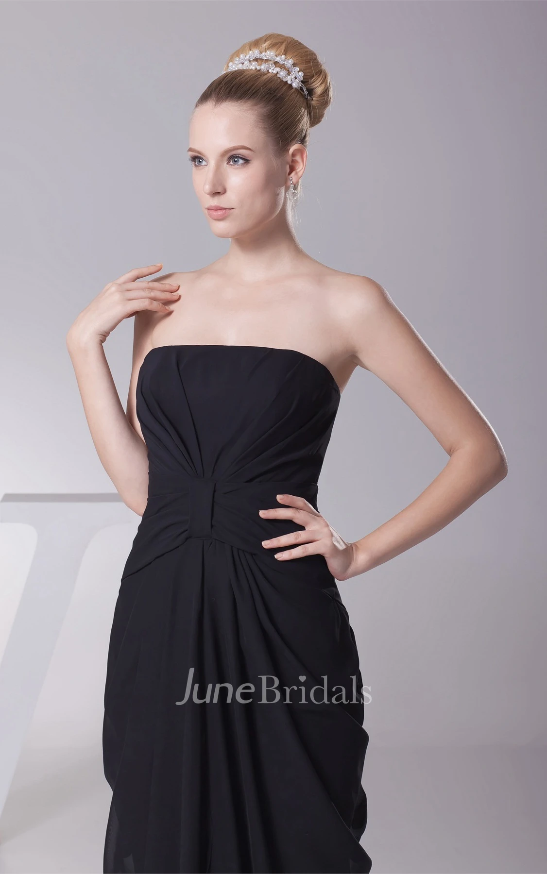 Strapless Pencil Ankle-Length Dress with Draping