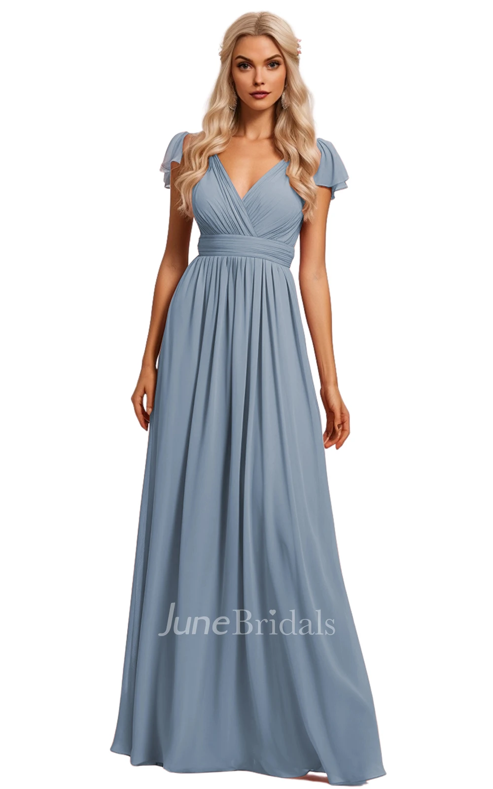 Bohemian A-Line V-neck Chiffon Bridesmaid Dress with Deep-V Back