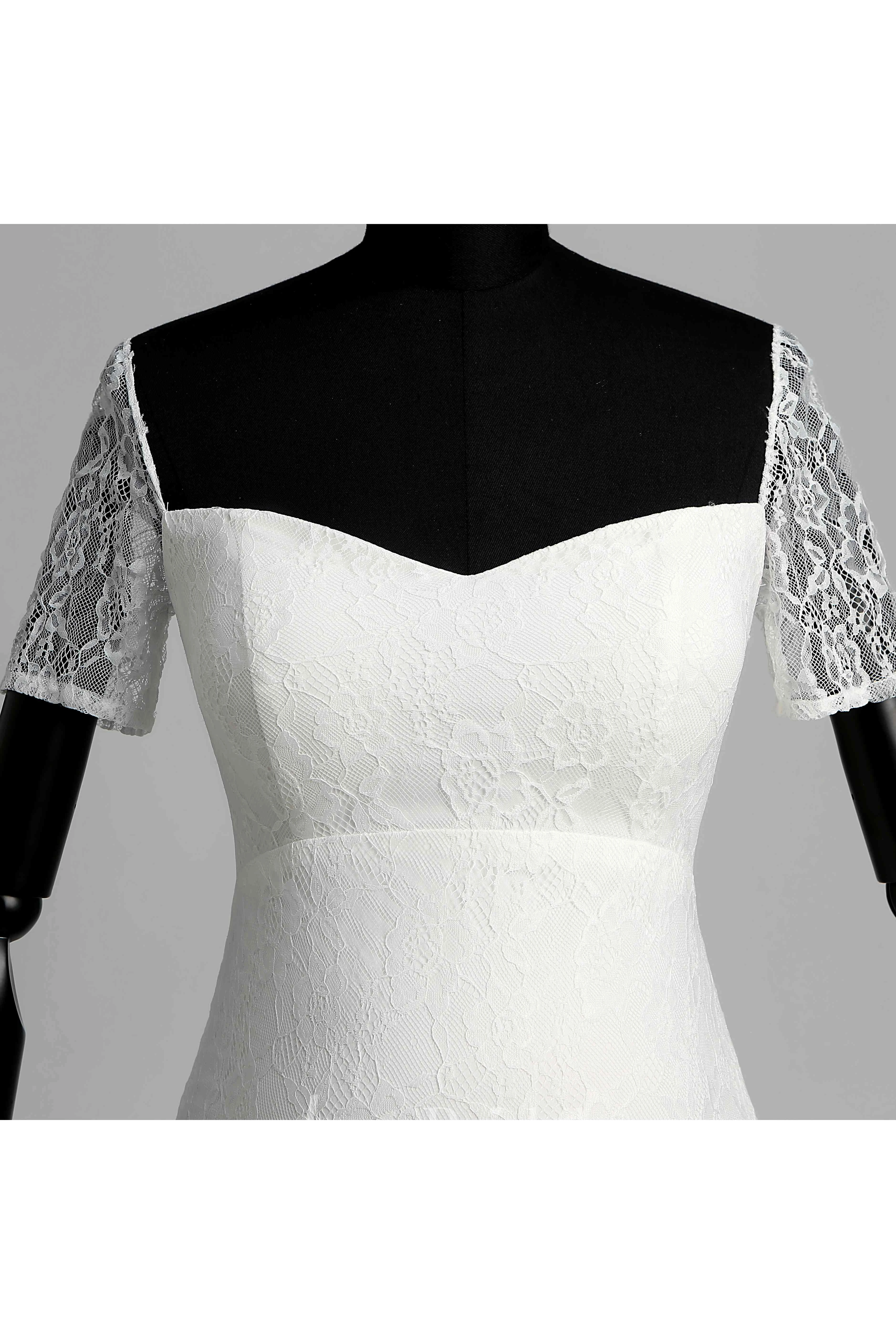 Floor-length Mermaid Off-the-shoulder Illusion Short Sleeve Lace Maternity Weeding Dress