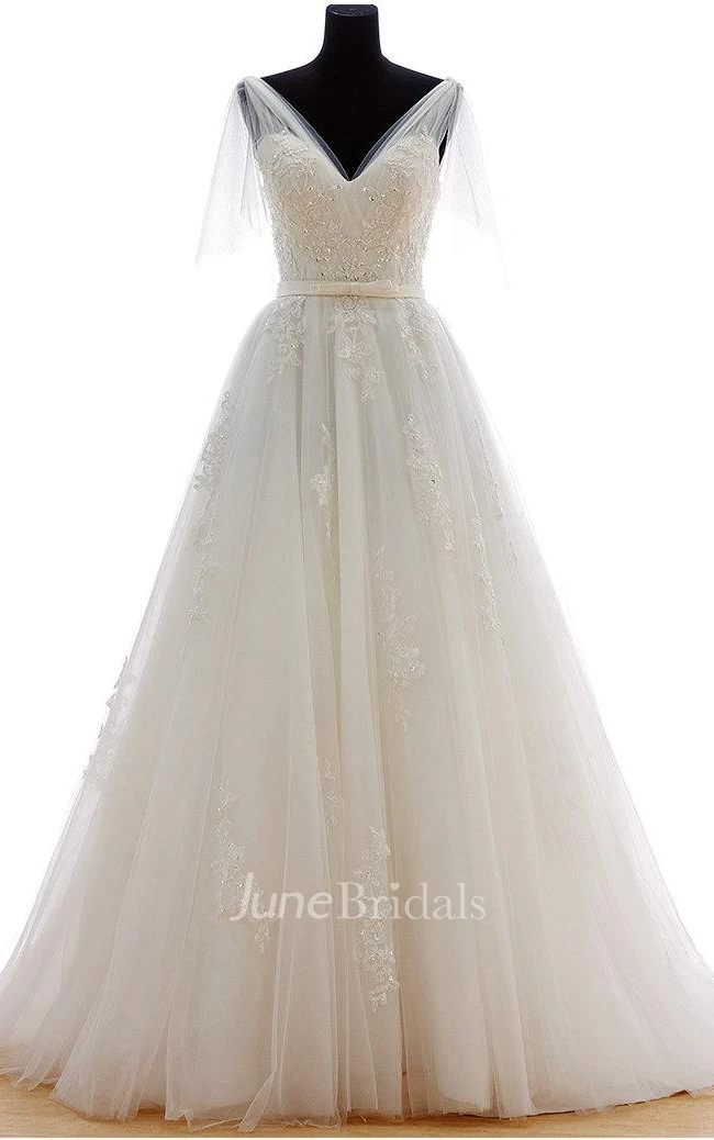 Romantic Long A-Line Tulle Wedding Dress With Heavy Embroidery
