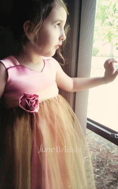 Floral Two-Tone Tulle Dress With Bow