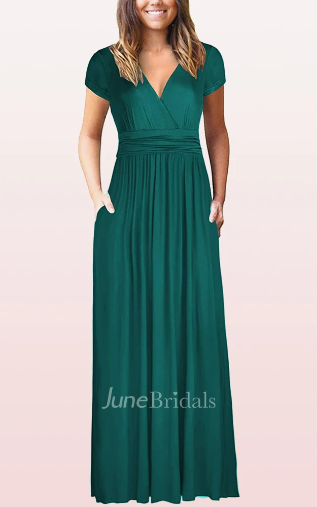 A Line V-neck Jersey Mother Formal Dress With Pockets