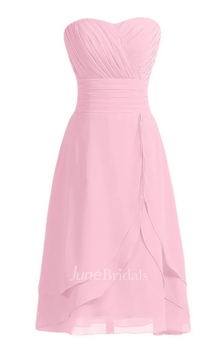 Strapless Layered Chiffon Dress With Zipper Back