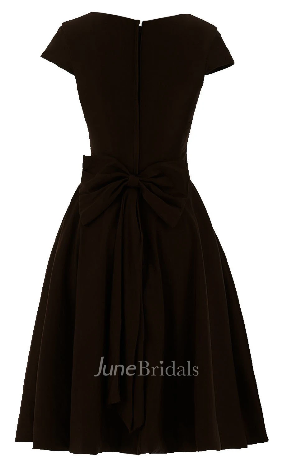 Short Sleeve Knee-length Pleated Chiffon Dress With Bowknot