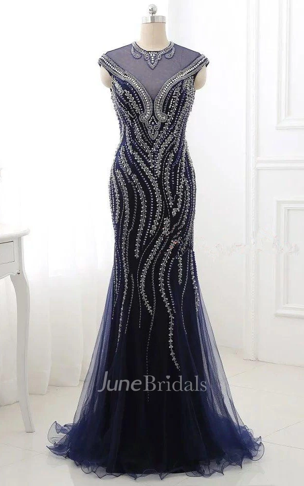 Mermaid Cap Sleeve Tulle Dress With Sequins