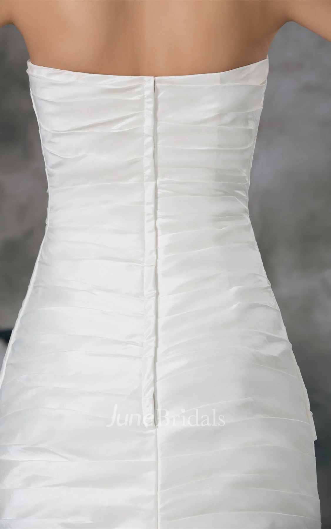 strapless a-line column gown with ruffled skirt and ruching