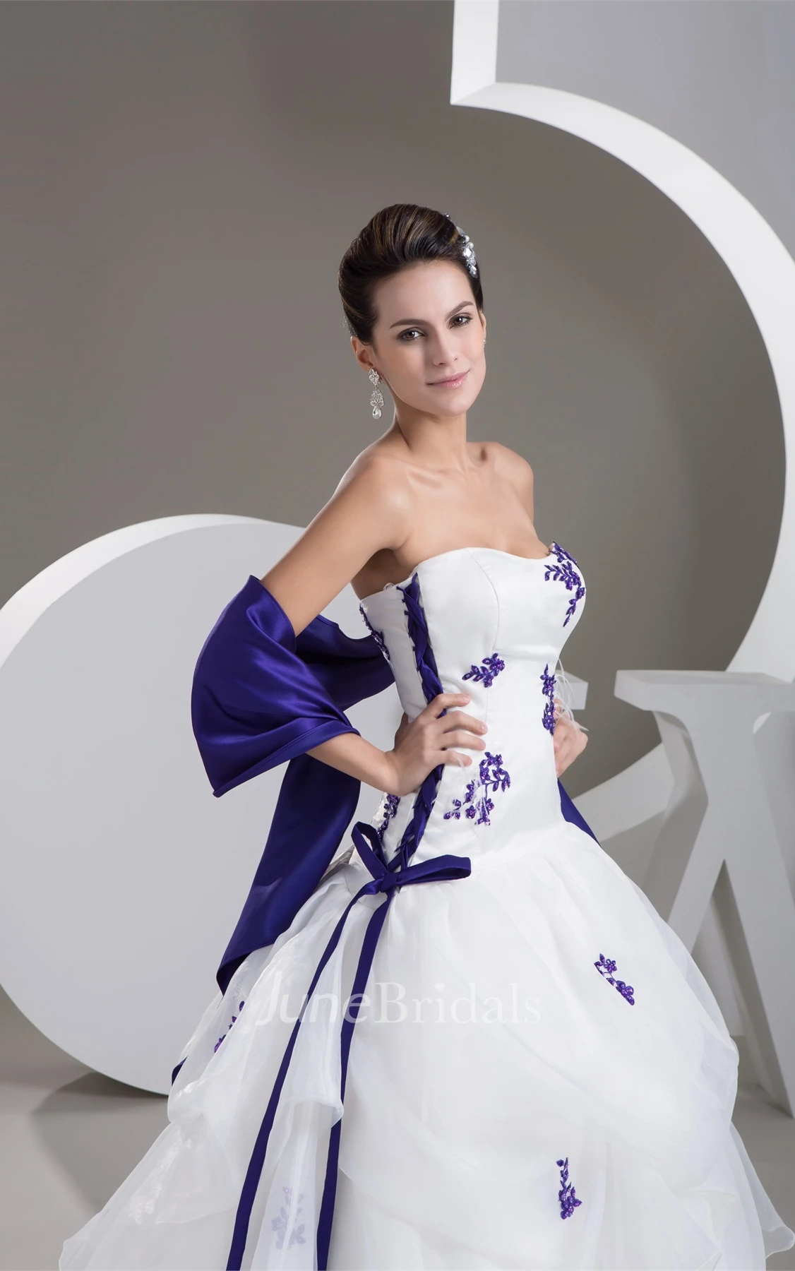 Sweetheart Ruffled Ball Gown with Appliques and Wrap
