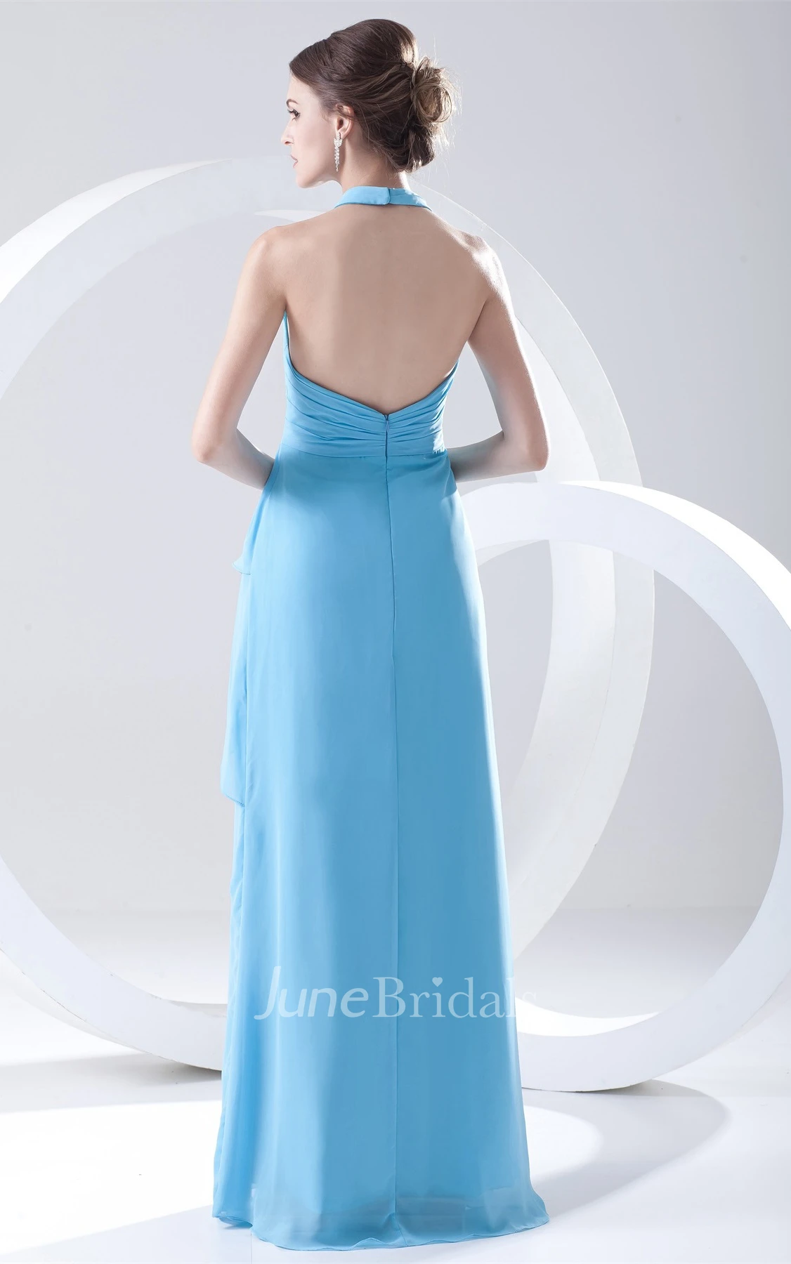 Sleeveless Chiffon Draped Long Dress with Halter