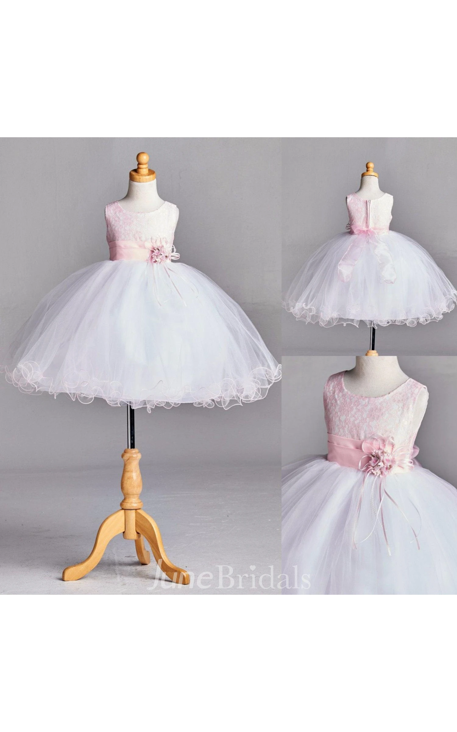 Ruffled Sleeveless Pleated Blush Pink Lace Overlay Top Tulle Skirt