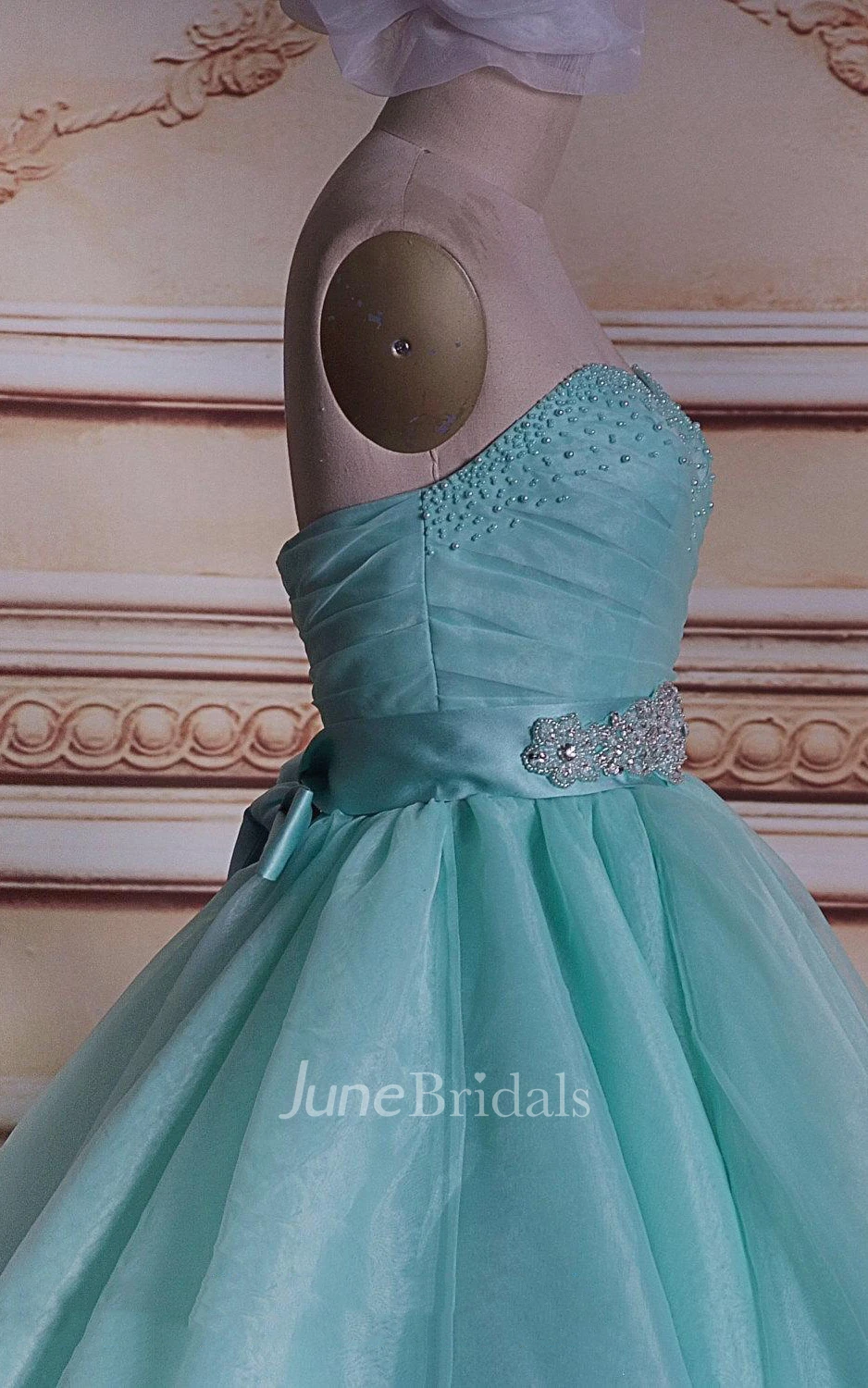 Ball Gown Strapped Sweetheart Lace Organza Satin Dress With Beading Corset Back