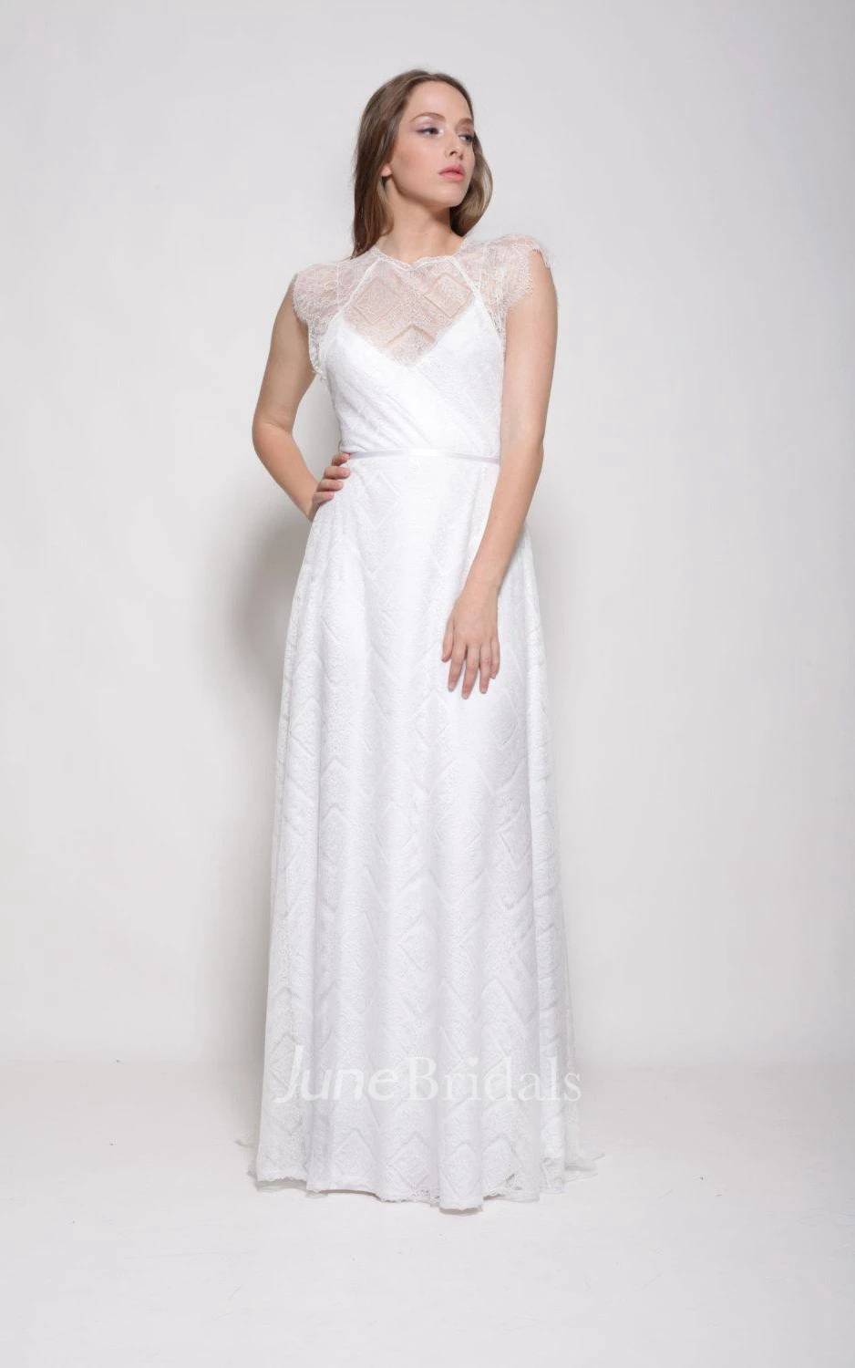 Sleeveless Lace Long Cap Dress With Illusion Back