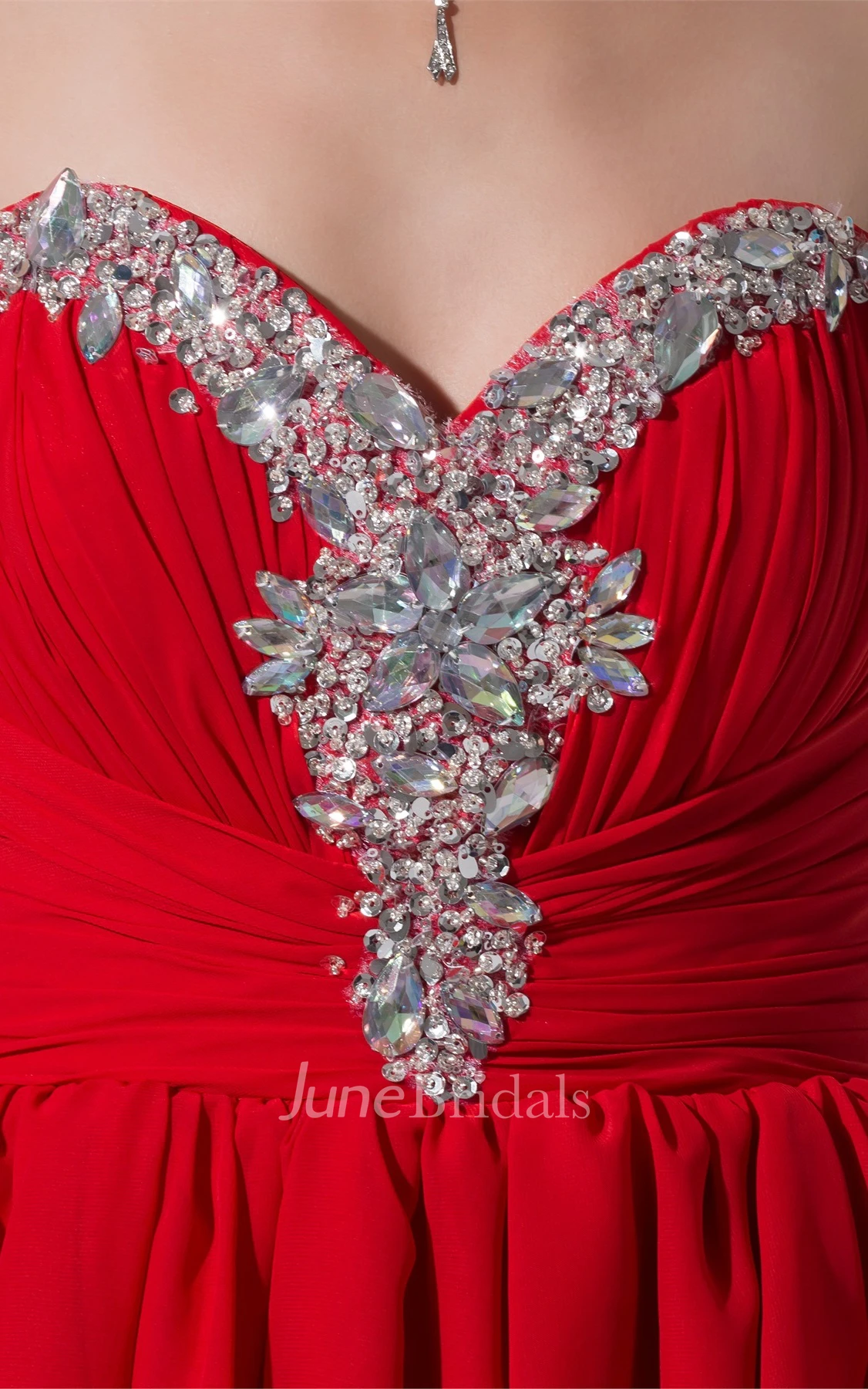 Sweetheart Beaded High-Low Dress with Ruffles and Rhinestone