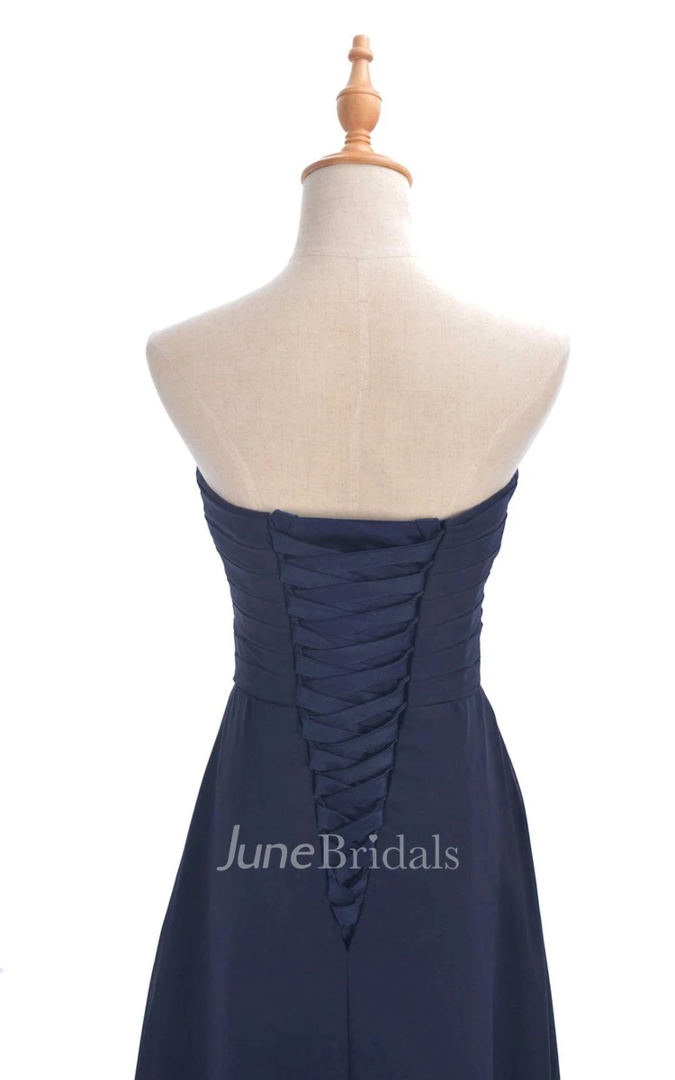 Strapless Ruched A-line Gown With Lace-up Back