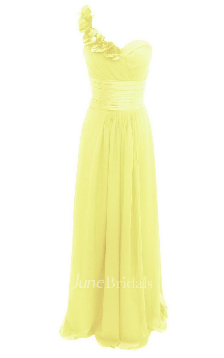 One-shoulder Empire Long Gown With Floral Neckline