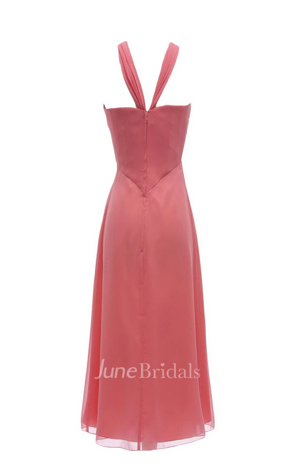 Sleeveless Ruched Bust Midi-length Layered Chiffon Dress