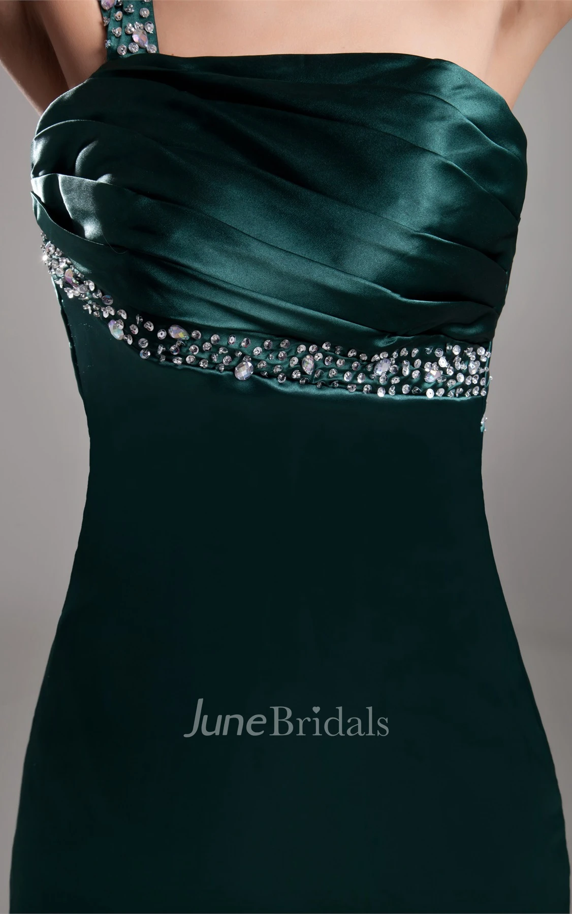 One-Shoulder Satin Mermaid Gown with Rhinestone and Keyhole Back