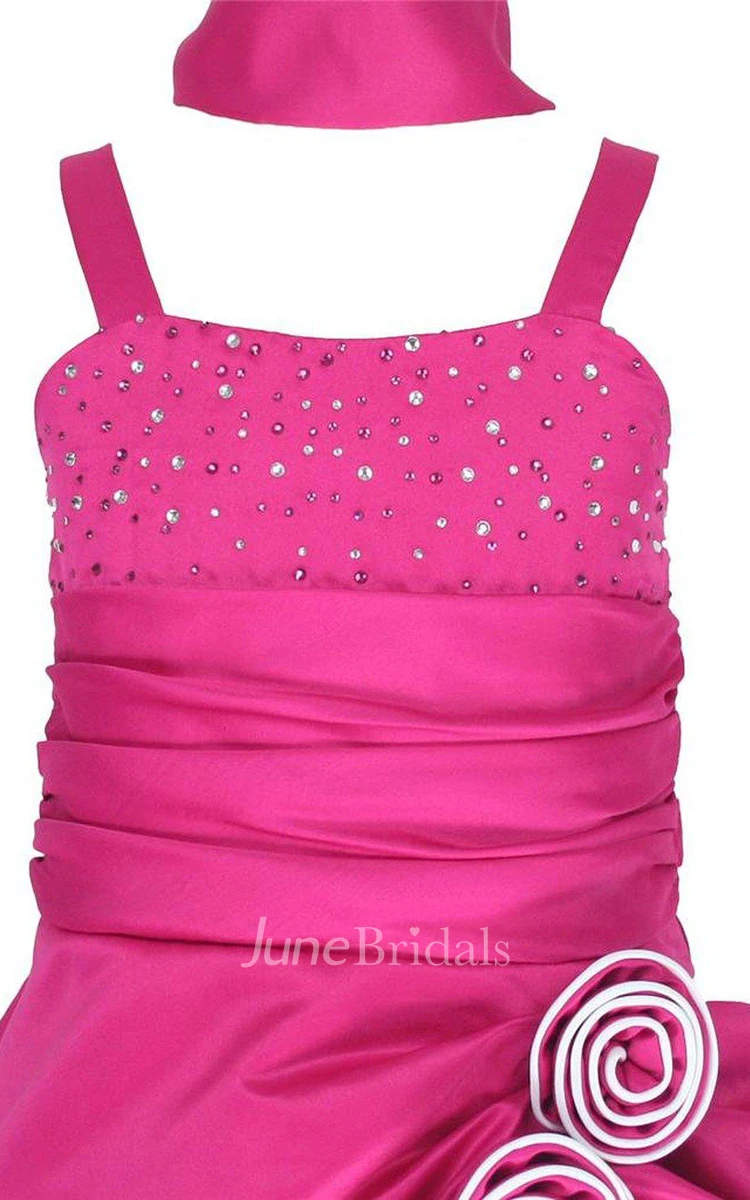 Sleeveless A-line Ruffled Dress With Sequins and Straps