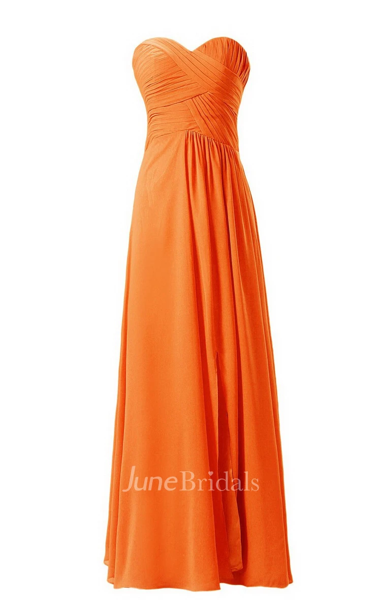 Sweetheart Long Chiffon Dress With Crisscross Ruching