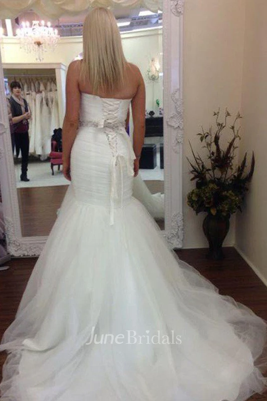 Mermaid Sleeveless Sweetheart Brush Train Beading Tulle Wedding Dresses