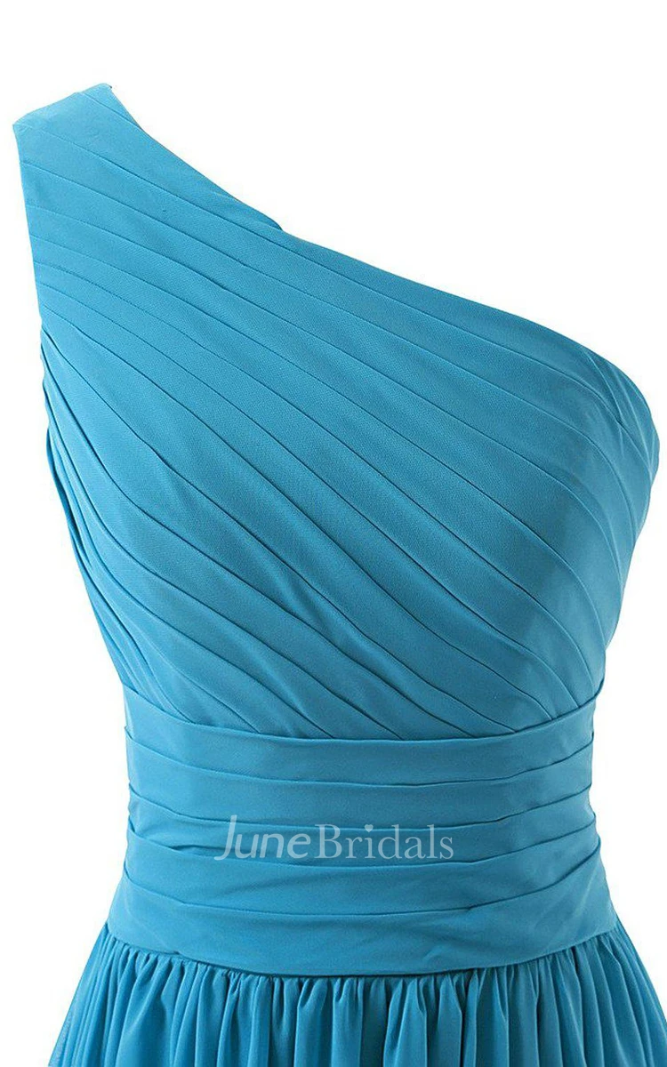 One-shoulder A-line Long Pleated Chiffon Gown
