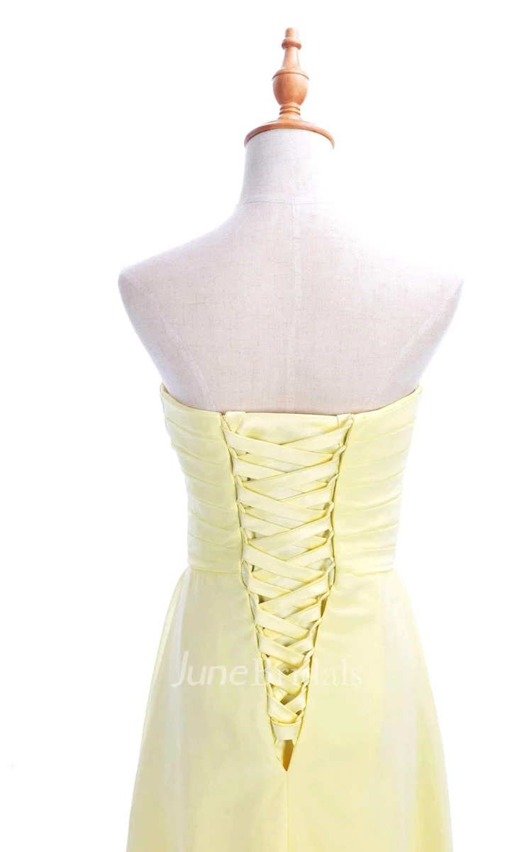 Strapless Ruched A-line Gown With Lace-up Back