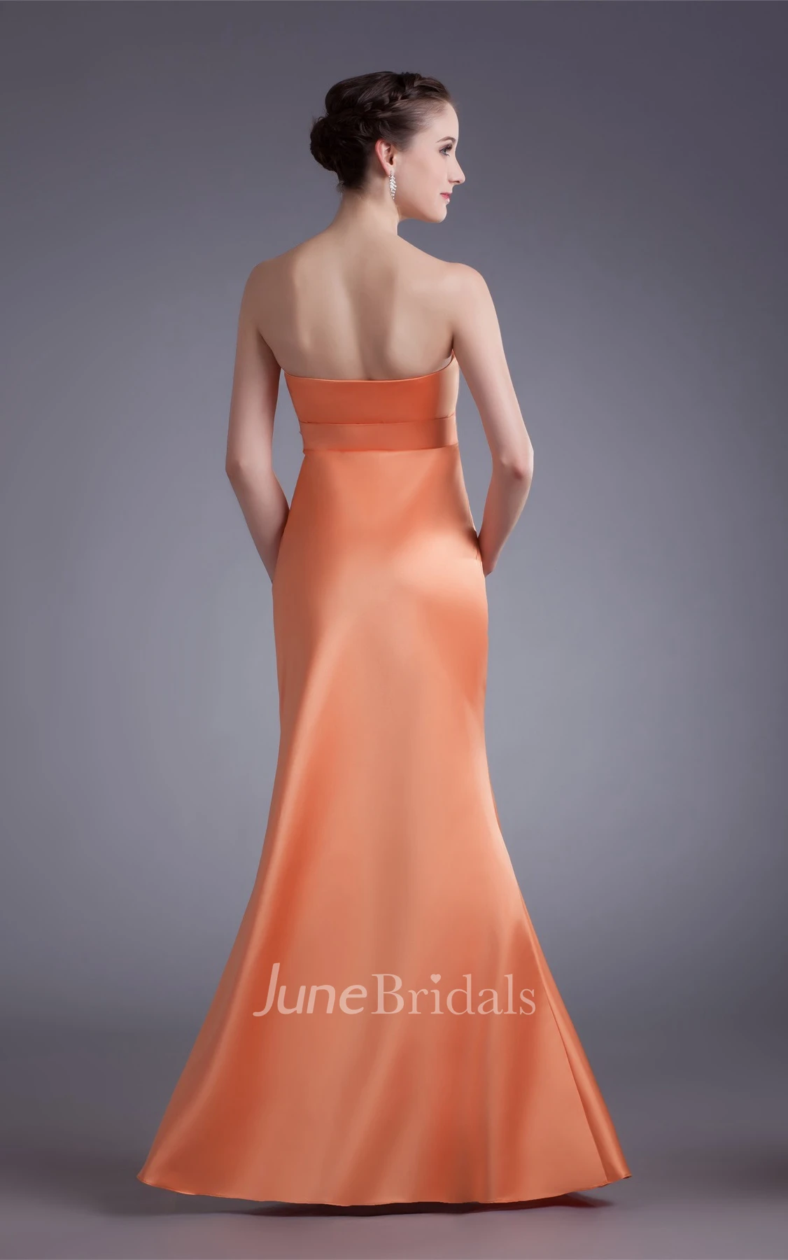 satin sheath strapless dress with appliqued waist