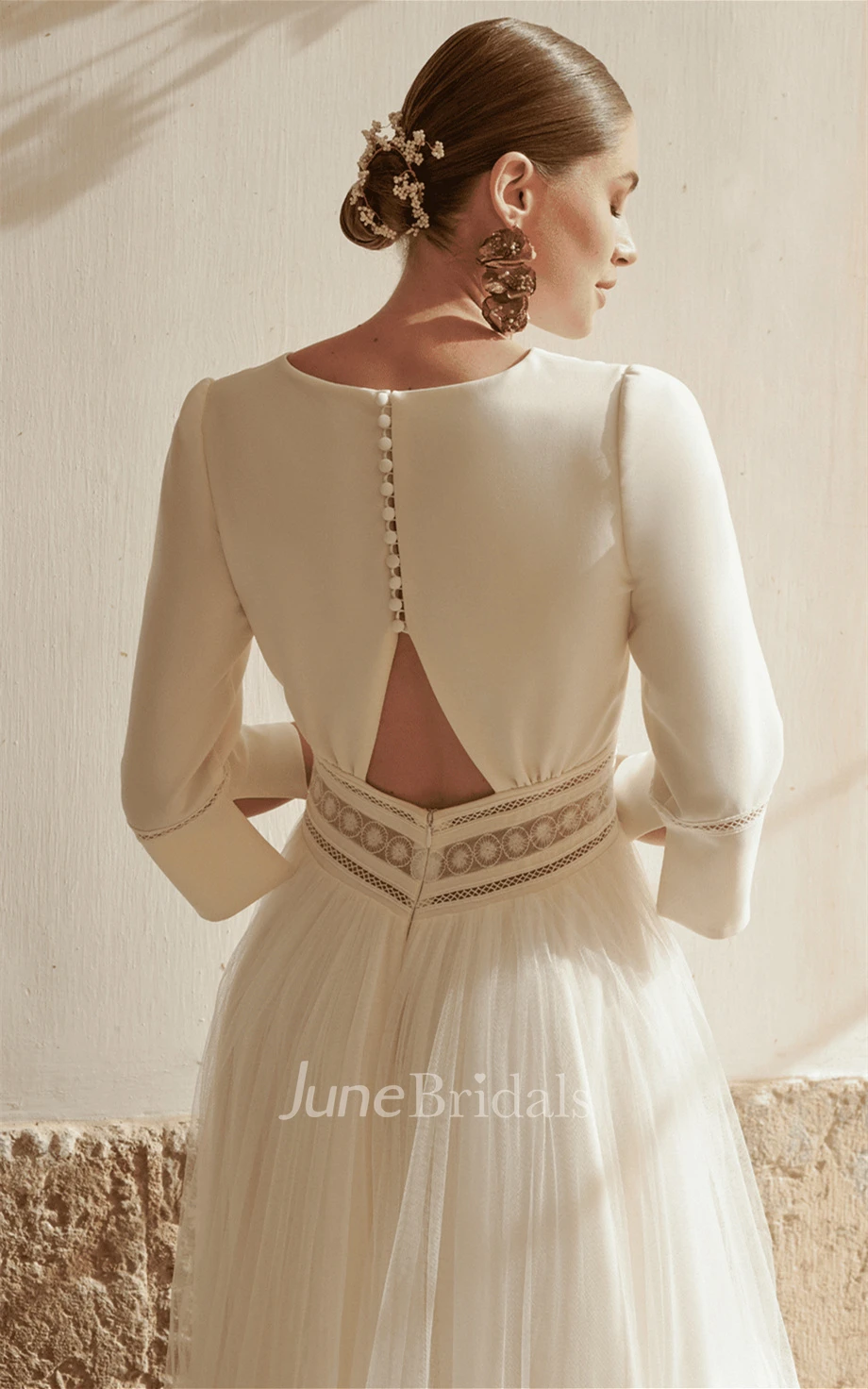 Modern A-Line V-neck Floor-length Satin and Tulle Warm Wedding Dress