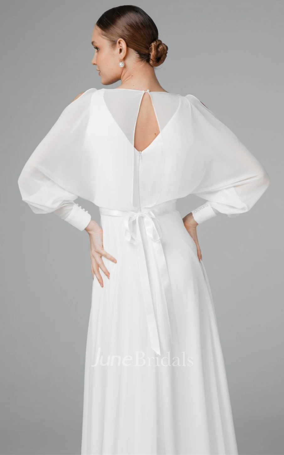 Modest A Line Bateau Chiffon Sweep Train Wedding Dress