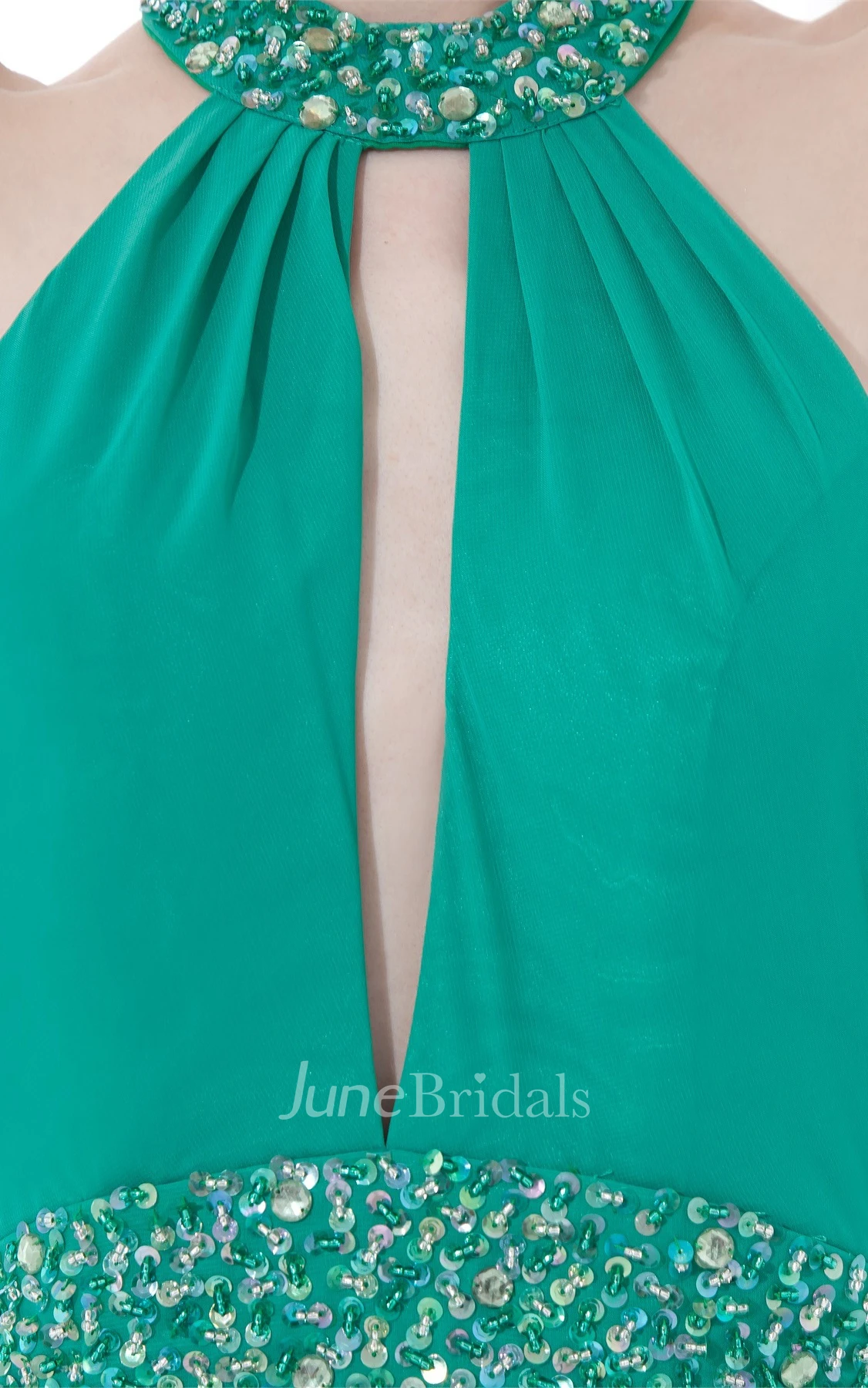 chiffon floor-length sleeveless dress with backless design and beaded waist