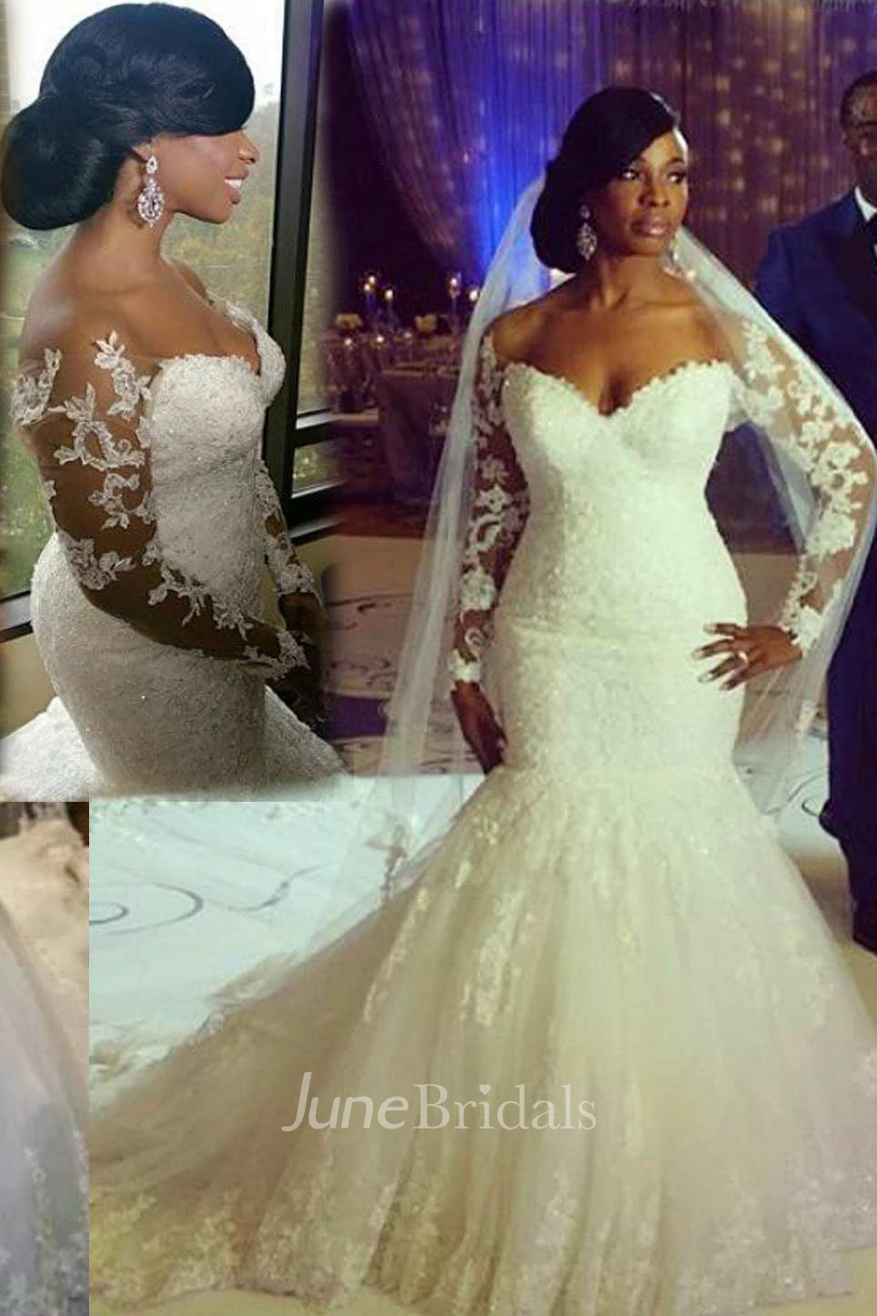 Long Lace Sleeve Sweetheart Neck Mermaid Dress