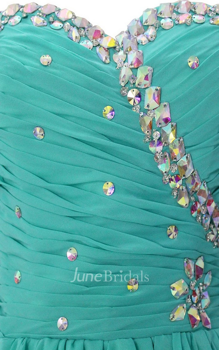 Strapless Sweetheart Ruffled Short Dress With Rhinestones