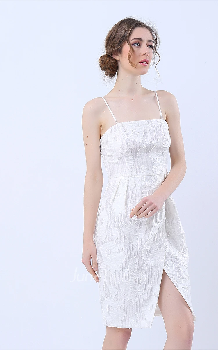 Detachable Straps Knee Length Dress with Slit