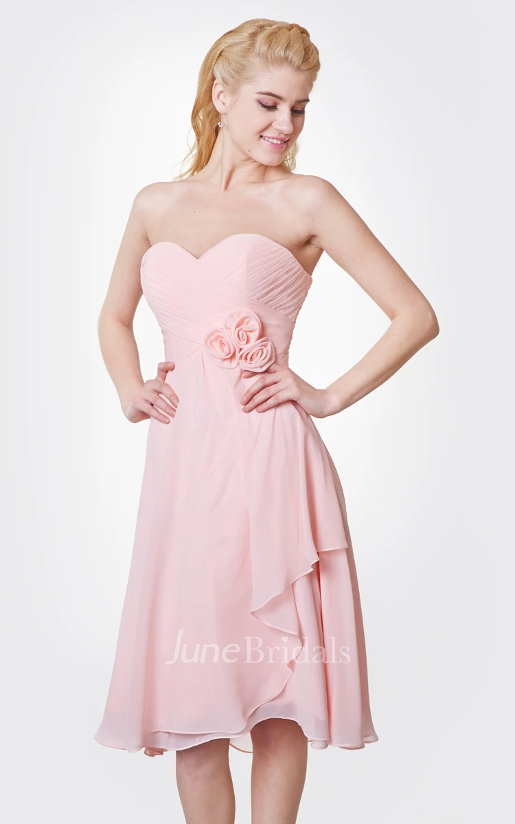 Classic Sweetheart Side-draped Chiffon Dress High Low Style