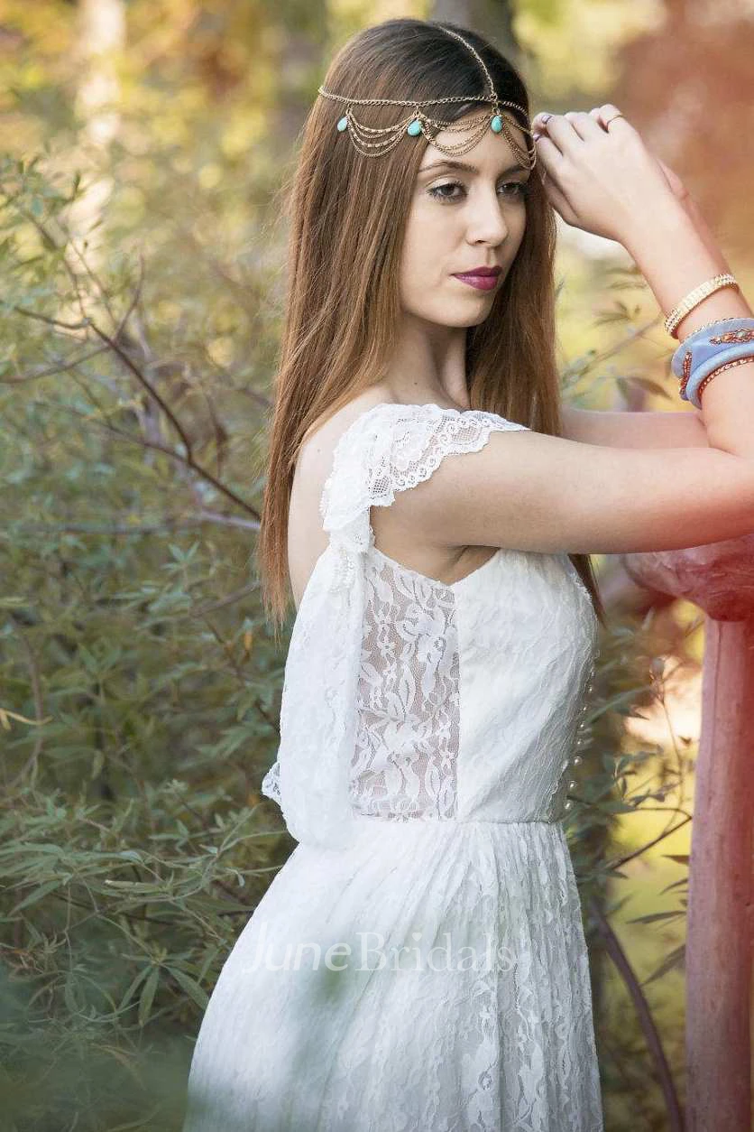 Appliques Lace Backless Wedding Dress