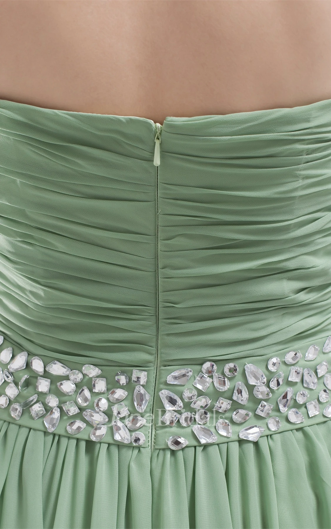 Chiffon Strapless Pleated Maxi Dress with Ruching and Rhinestone