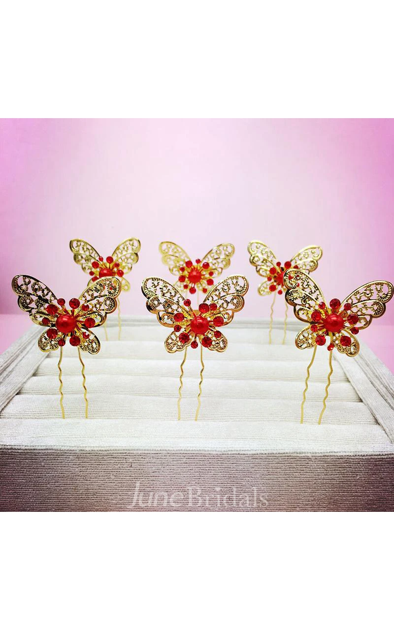 Bride Red Headdress Hair Ornaments Chinese Cheongsam Wedding Accessories Plate Hairpin U-Shaped Clip