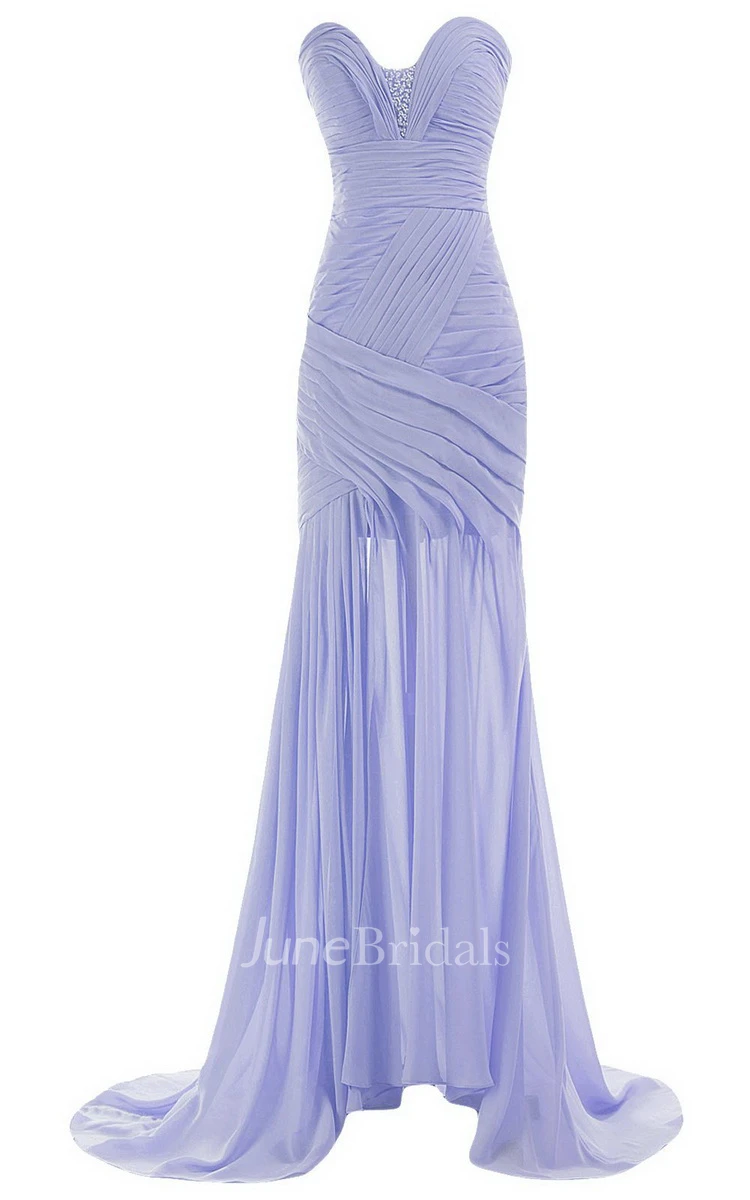 Sweetheart Sweep Train Gown With Ruching and Beading